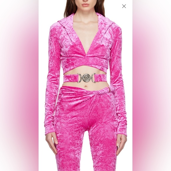 Versace Biggie Medusa cropped velvet hoodie size 42 New with tags - Picture 5 of 10